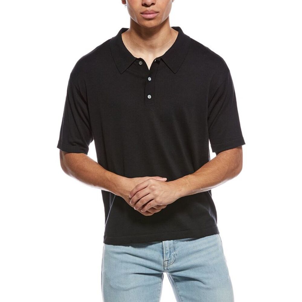 Frame Denim Mens Frame Silk-Blend Polo Sweater, Black